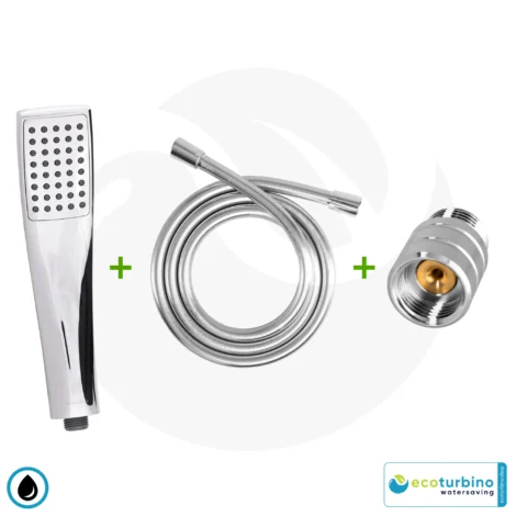 ecoturbino® Duschbrause DELUXE SET 10 Legio | silber | ET10L Wasserspar Adapter + Brauseschlauch + DESIGN Duschkopf