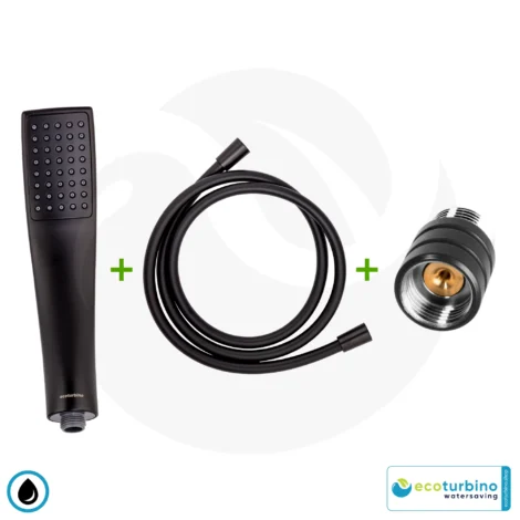 ecoturbino® Duschbrause DELUXE SET 10 Legio | schwarz | ET10L Wasserspar Adapter + Brauseschlauch + DESIGN Duschkopf