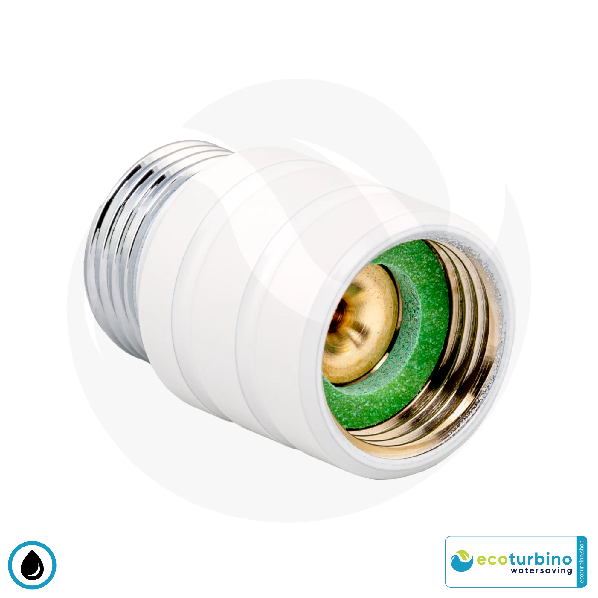 ecoturbino® ET10L Wasserspar Duschadapter | Wasser sparen und Energie (Strom) sparen | bis zu 40% Kosten reduzieren beim Duschen + Duschkopf entleeren | weiss