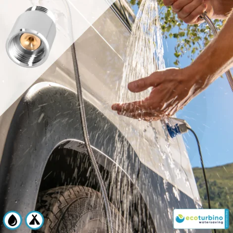 Camping Duschbrause SET Silber | ecoturbino® ECOCAMP. Szenenbild.