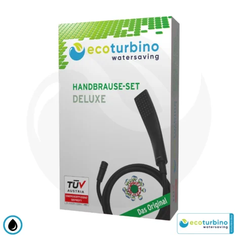 Duschbrause DELUXE SET Schwarz 10 Legio | ET10L Wasserspar Adapter + Brauseschlauch + DESIGN Duschkopf | ecoturbino®