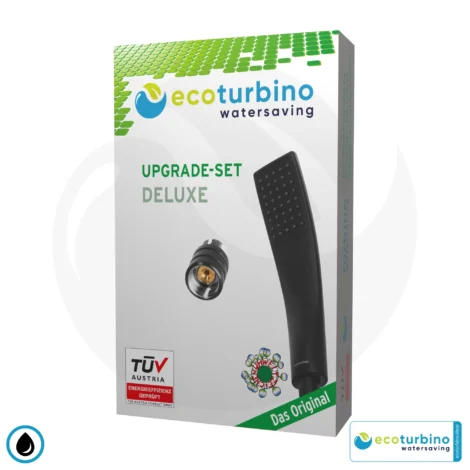 Handdusche UPGRADE DELUXE SET 10 Legio, schwarz | ET10L Wasserspar Adapter + Design Duschkopf - Handbrause | ecoturbino®