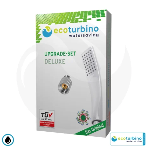 Handdusche UPGRADE DELUXE SET 10 Legio, silber | ET10L Wasserspar Adapter + Design Duschkopf - Handbrause | ecoturbino®