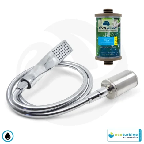 Wasserfilter Kalkfilter ecoturbino hotel plus Set | Handbrause, Duschschlauch, Wassersparadapter, Filtersystem | Dusche Wasserspar System | 1/2" Gewindeanschlüsse