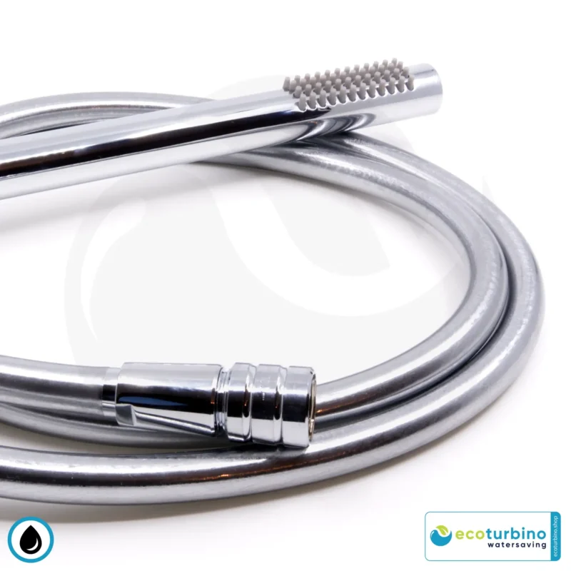 Duschbrause DELUXE S SET Silber | Wasserspar Adapter + Brauseschlauch + DESIGN Stabdusche | ecoturbino®