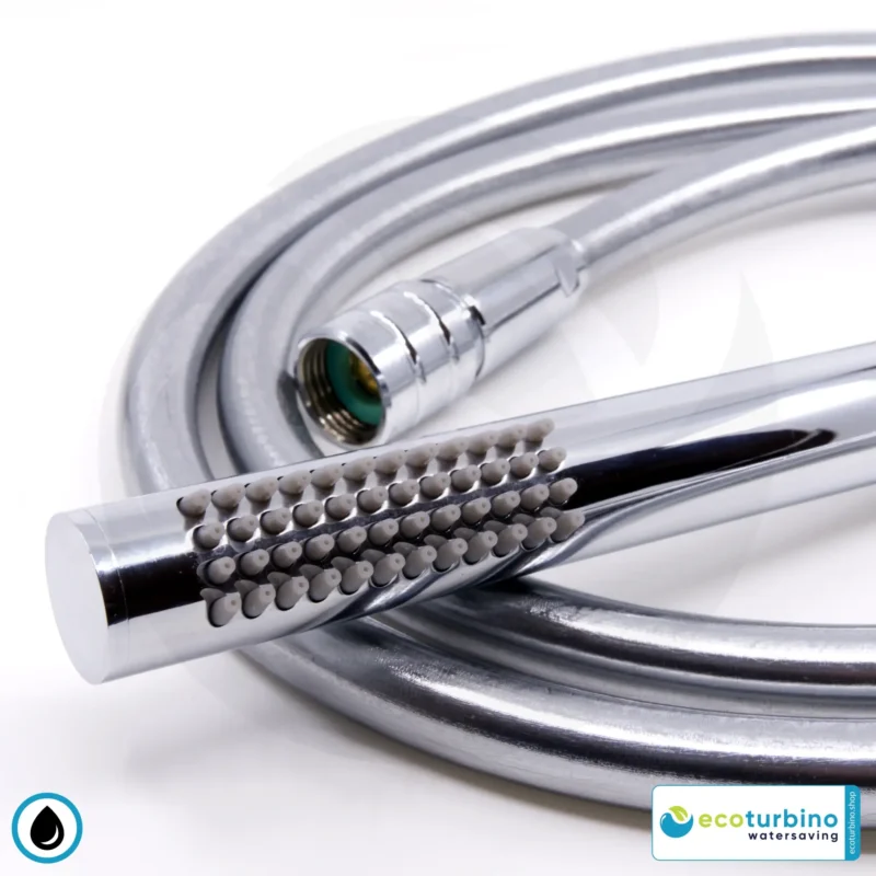 Duschbrause DELUXE S SET Silber | Wasserspar Adapter + Brauseschlauch + DESIGN Stabdusche | ecoturbino®